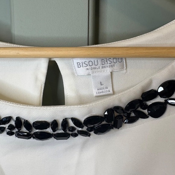 Bisou Bisou Ivory Beaded Peplum Tank Top with Keyhole Back Size Large Party Wear - Picture 4 of 7